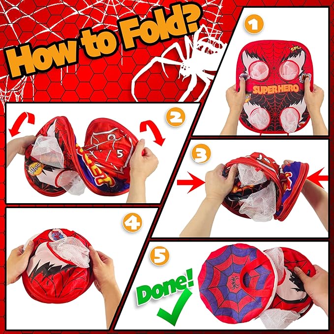 Spider Bean Bag Toss Game for Kids,5-Second Setup Cornhole Game,Spider Toys Gifts for 3 4 5 6 7 8 9 10,Party Outside Activities Carnival Games for Kids,Gift for Boy Girl Birthday or Christmas
