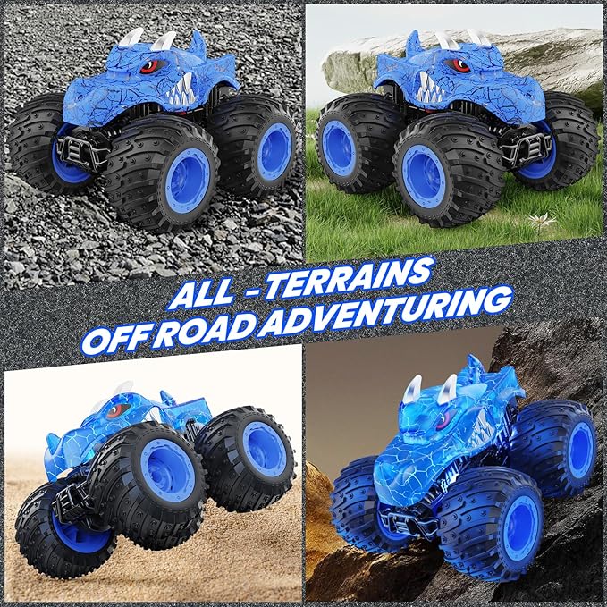 BAODLON Remote Control Monster Car, 2.4GHz RC Monster Trucks Toys for 3 4 5 6 7 8 Years Old Boys Kids, All Terrain RC Truck Off Road with Spray, Light, Rechargeable Battery, Christmas Birthday Gifts