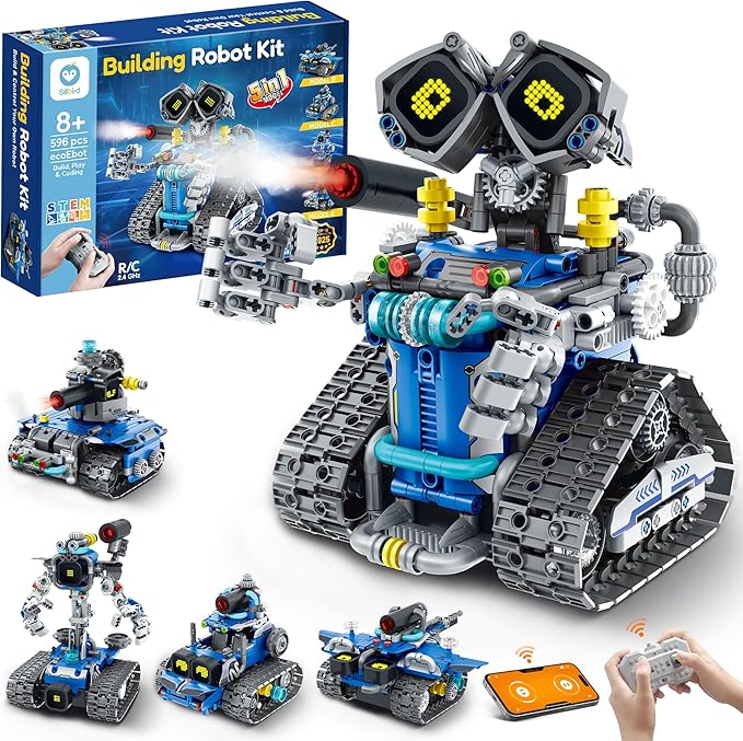 Sillbird STEM Robot Building Kit with Remote Control Gifts for Boys Ages 8-14, Buildable 5in1 Robotics Technic Coding Toy for Kids Birthday with 596 Pieces