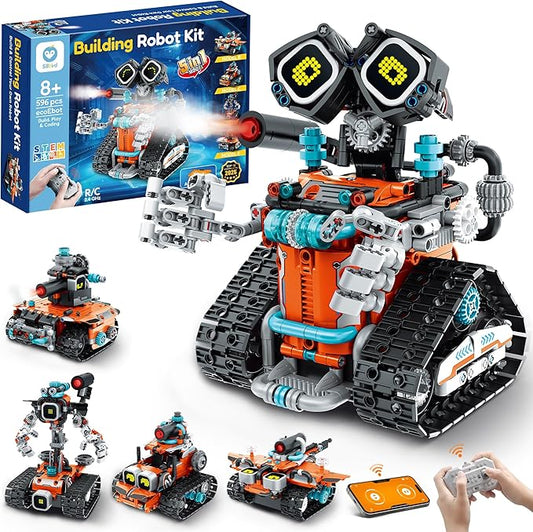 Sillbird Robot Building STEM Kit with Remote Control for Boys Ages 8-14, Technic Coding Gifts for Kids Birthday, Buildable 5in1 Robotics Toy with 596 Pieces