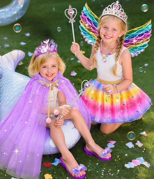 Jeowoqao Princess Dress Up Clothes for Little Girls, Dress Up Shoes Pretend Play Unicorn Mermaid Costumes, Tutu Skirt, Princesss Cape Crown Wand Accessories Toys Christmas Gifts for Girl Kids3 4 5 6