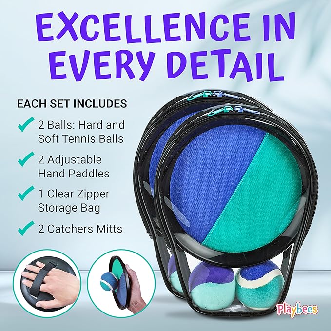 Toss and Catch Ball Game Classic Outdoor Yard Games for 3-10 Year Old Perfect Beach Toys Backyard Lawn Sport Activity Family Indoor & Outside Games Sport Pool Toys Paddle Game (4 Paddles 4 Balls)