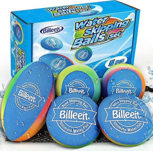 5Pcs Water Skipping Balls Set for Pool Play, Multi-Colored Splash Water Bouncing Balls, Fun Water Pool Beach Swim Toys & Games for Kids 3+ 4-8-12 and Adults