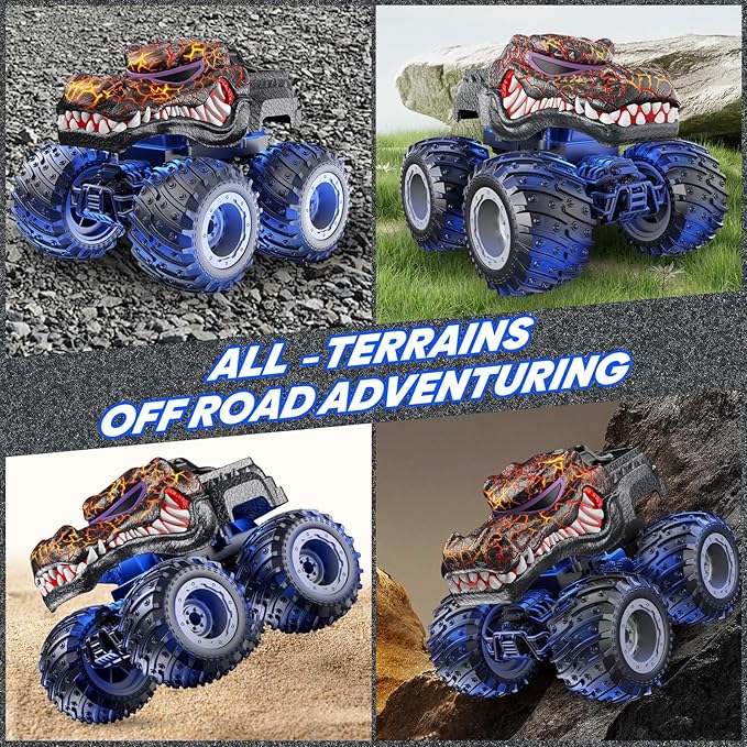 Remote Control Monster Car, 2.4GHz RC Crocodile Monster Truck Toys for 3 4 5 6 7 8 Years Old Boys Kids, All Terrain RC Truck Off Road with Spray, Light, Rechargeable Battery, Christmas Birthday Gifts