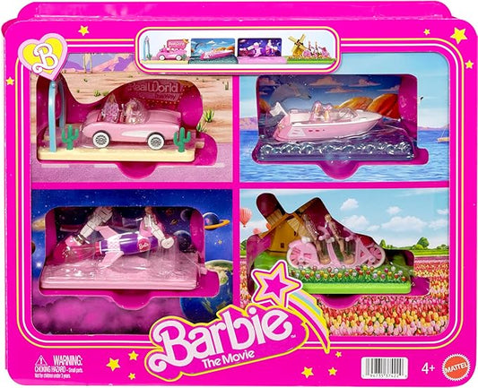 Barbie Mini BarbieLand The Movie Vehicle Collection, Includes 8 1.5-inch Dolls & 4 Vehicles Inspired by The Film (Amazon Exclusive)