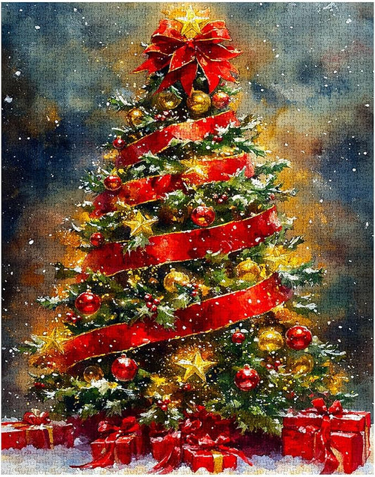 Xmas Tree 1000 Piece Jigsaw Puzzles for Adults Christmas Snow Scene Puzzles Craft DIY Puzzles 27 x 20 Inches Challenging Family Activity for Game Nights Art Wall Decor DIY Puzzle Gifts
