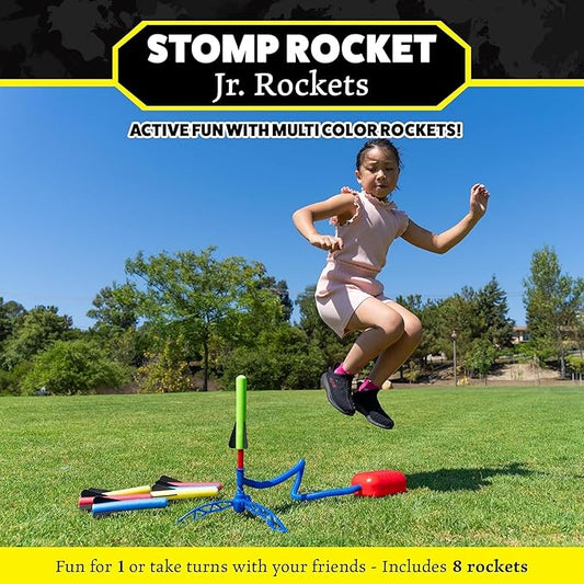 Stomp Rocket Jr Multi-Color Rocket Launcher for Kids, 8 Rockets - Fun Outdoor Kids Gifts for Boys & Girls - STEM Toy Foam Blaster Set Soars Up to 100 Feet - Ages 3 & Up