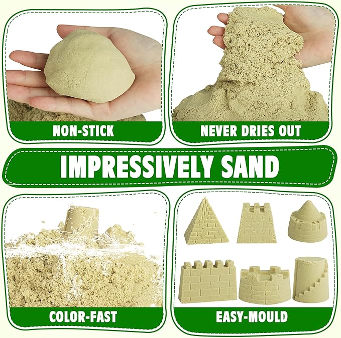 Sand Construction Kit with Big Foldable Sandbox and 2.2lbs Magic Sand, Truck Toys Including Castle Molds and Other Accessories - 36Pc Set for Kids 3+