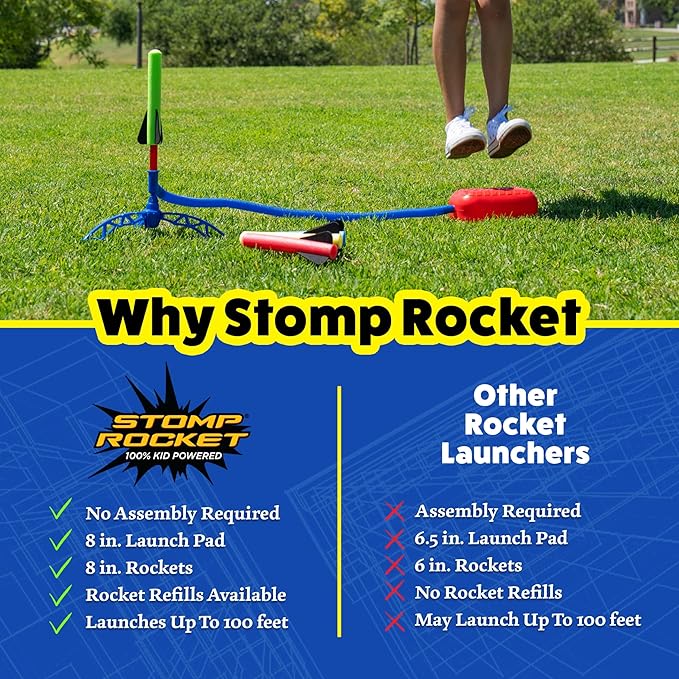 Stomp Rocket Jr Multi-Color Rocket Launcher for Kids, 8 Rockets - Fun Outdoor Kids Gifts for Boys & Girls - STEM Toy Foam Blaster Set Soars Up to 100 Feet - Ages 3 & Up