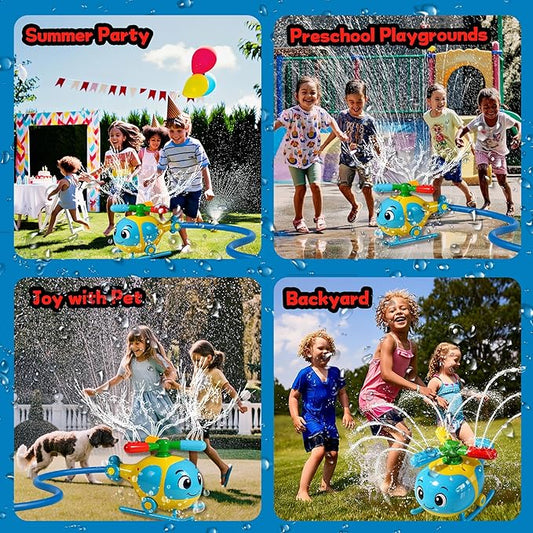 Sprinkler for Kids Outdoor Water Toys, Helicopter Kids Sprinkler Toys, Water Powered for Yard, Lawn & Garden – Water Play for Summer Outside Fun for Girls Boys Ages 3-12, Ideal Birthday