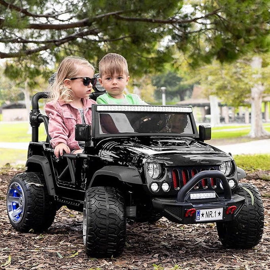 Moderno Kids Trail Explorer 2 (Two) Seater 24V Power Children Ride-On Car Truck with R/C Parental Remote + EVA Foam Rubber Wheels + Leather Seat + Bluetooth FM MP3 Music Player (Black)
