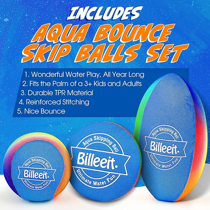 5Pcs Water Skipping Balls Set for Pool Play, Multi-Colored Splash Water Bouncing Balls, Fun Water Pool Beach Swim Toys & Games for Kids 3+ 4-8-12 and Adults
