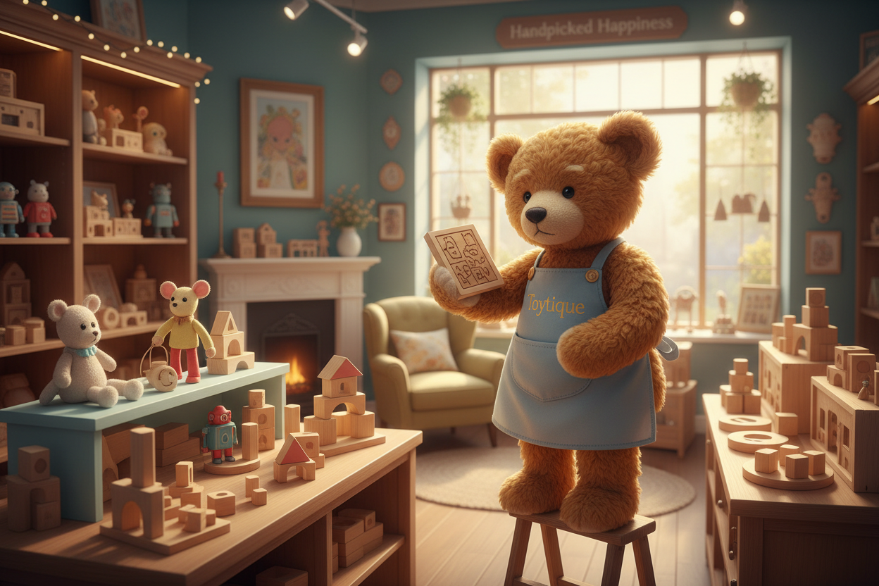 Handpicked by Toytique 내샵에 어울리는 이미지 생성해줘 곰돌이 로 